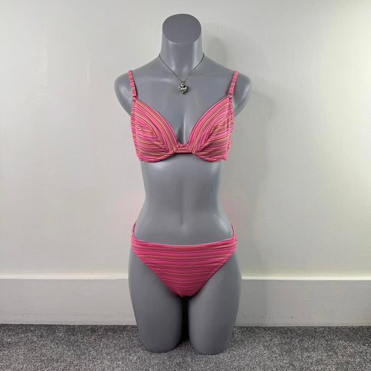 Y2K vintage stripe pink sparkly bikini set matching swimwear orange glittery