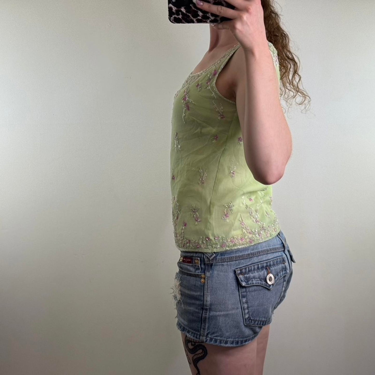 Y2K vintage 100% silk shell sleeveless blouse floral embroidered beaded sequin