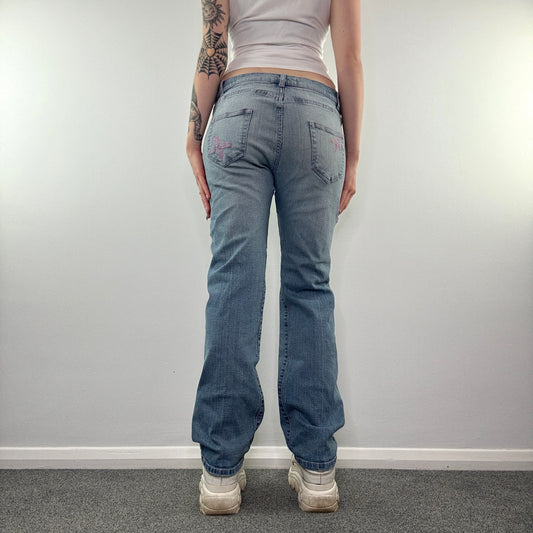 Y2K vintage butterfly embroidered bootcut mid rise denim jeans