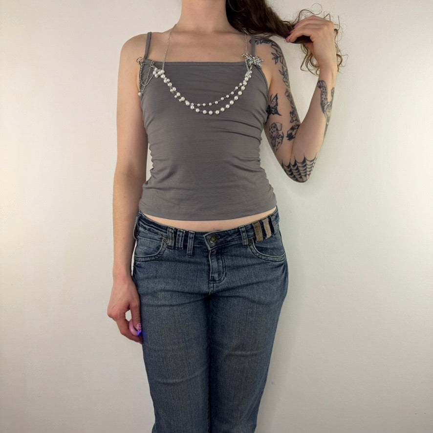 Y2K vintage grey slinky cami top with chain beads
