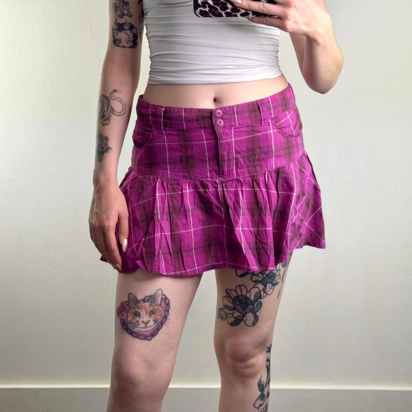 Y2K vintage mid rise tartan mini skirt rara a line purple