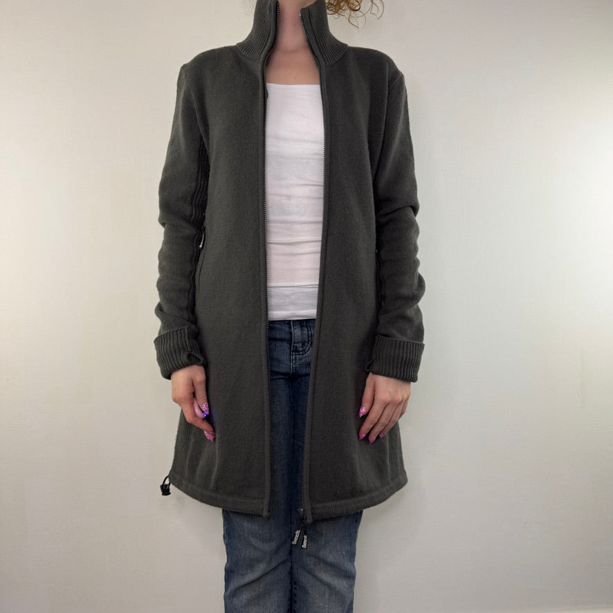 Y2K vintage Bench knit long length zip up fitted cardigan