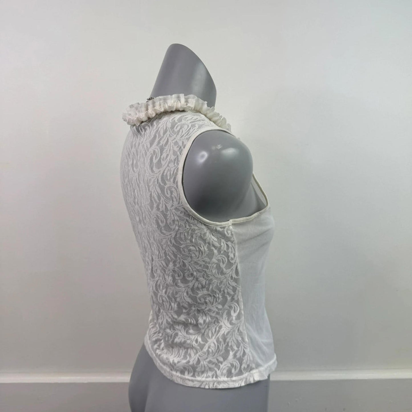 Y2K vintage lace sheer frilly tank top