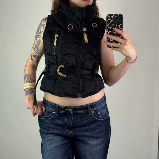 Y2K vintage sleeveless puffer gilet body warmer asymmetrical zipper roll knit