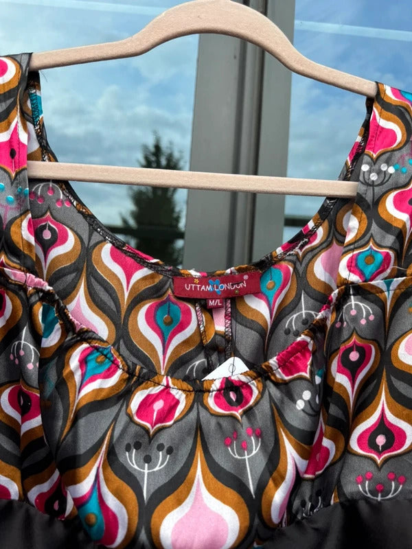 Vintage Y2K 2000s satin babydoll top graphic print
