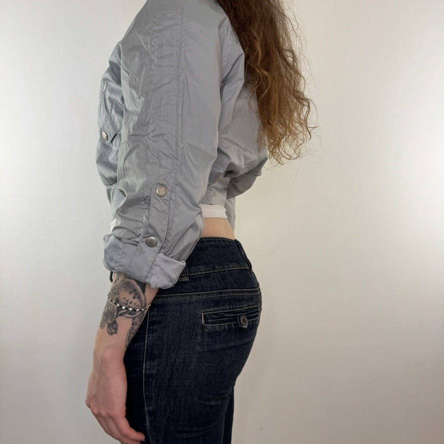 Y2K vintage cropped flare sleeve zip up jacket