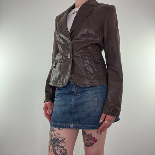 Y2K vintage leather button up blazer jacket