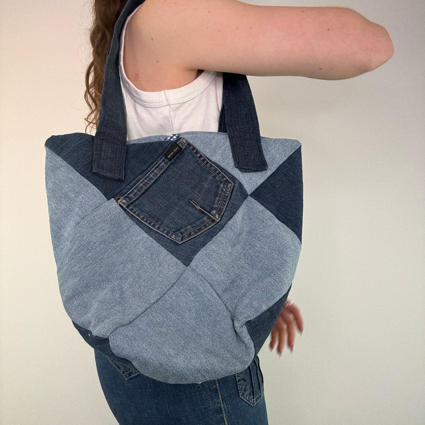 Y2K patchwork denim tote shoulder bag