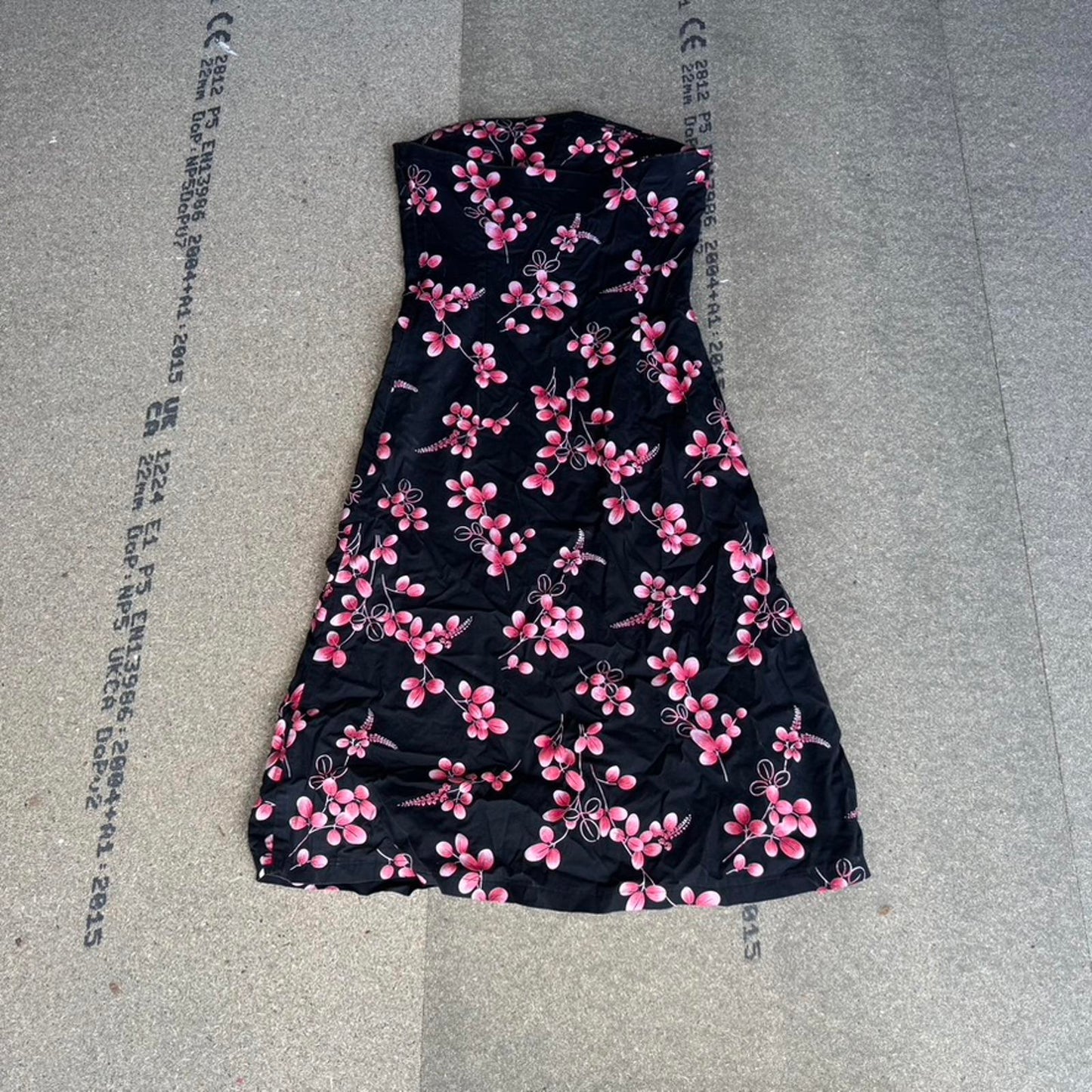 Y2K vintage strapless blossom floral midi dress a line fitted knee length