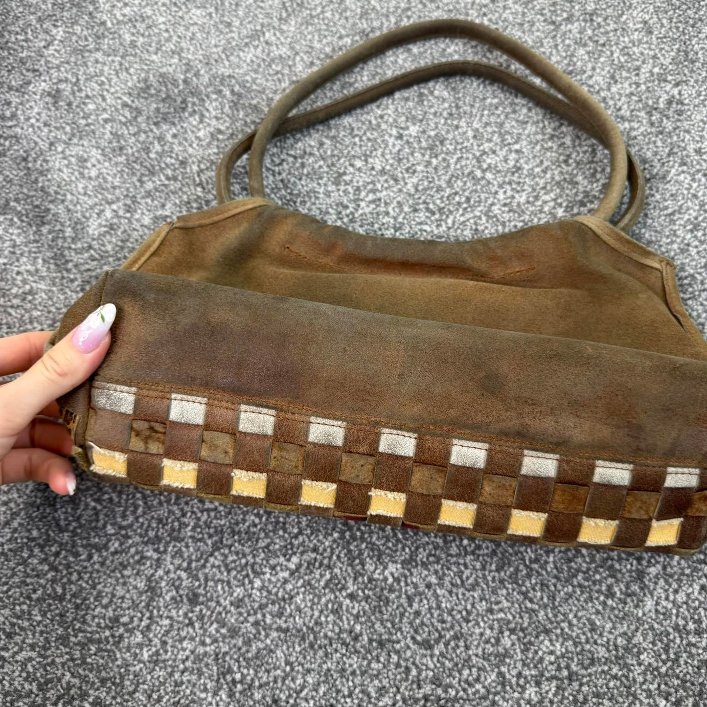 Y2K vintage suede shoulder bag woven leopard print denim pink blue brown