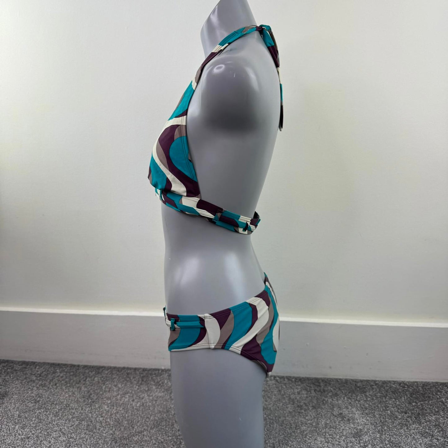 Y2K vintage swirly matching halter neck bikini set swimwear funky pattern