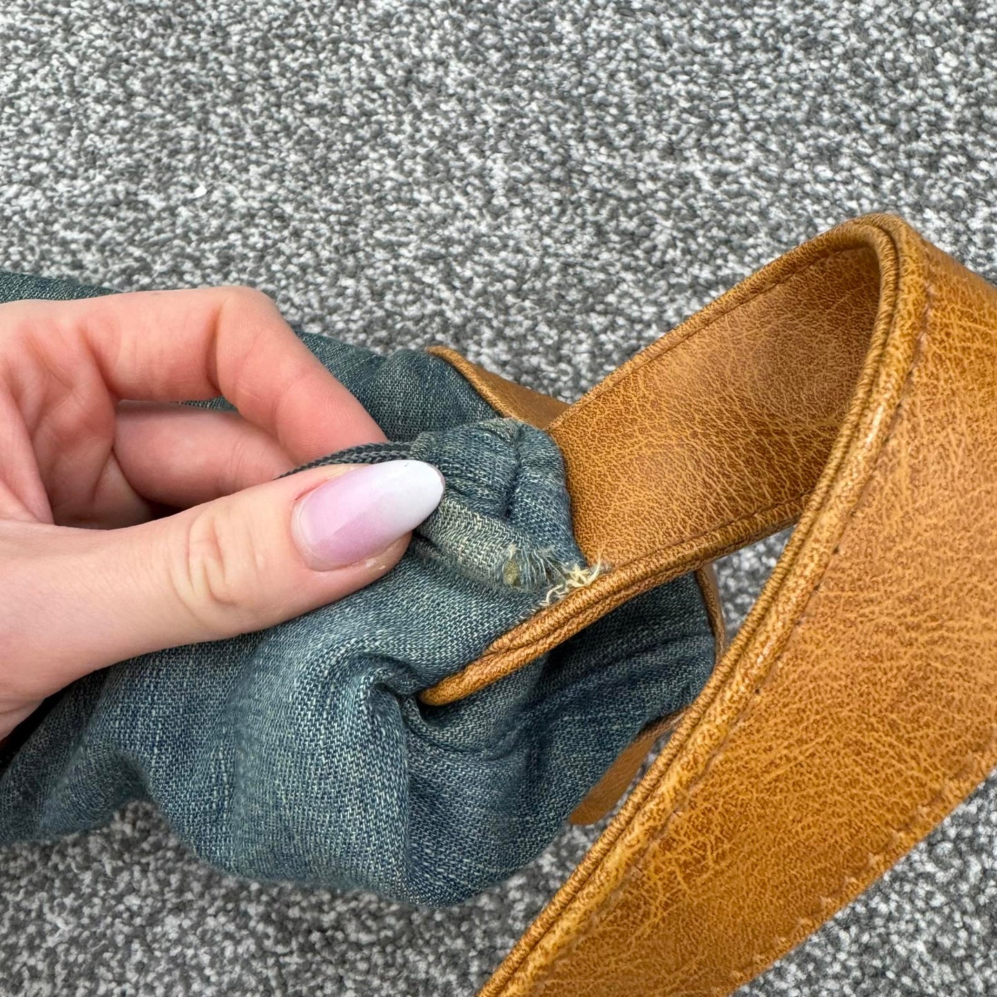 Y2K vintage denim faux leather mini shoulder bag zipper closure small blue brown