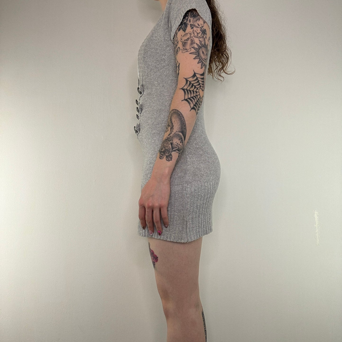 Y2K vintage Jane Norman long tunic /mini dress knit military buckle v neck