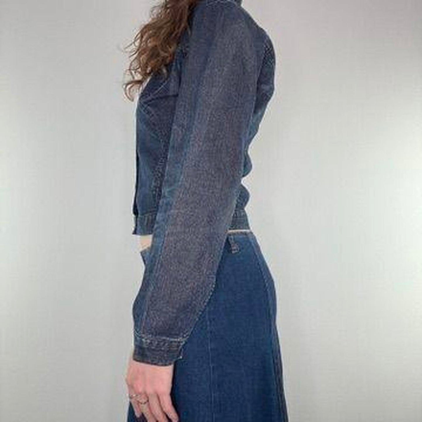 Y2K vintage Chilli Pepper glitter popper button up denim jacket fitted short