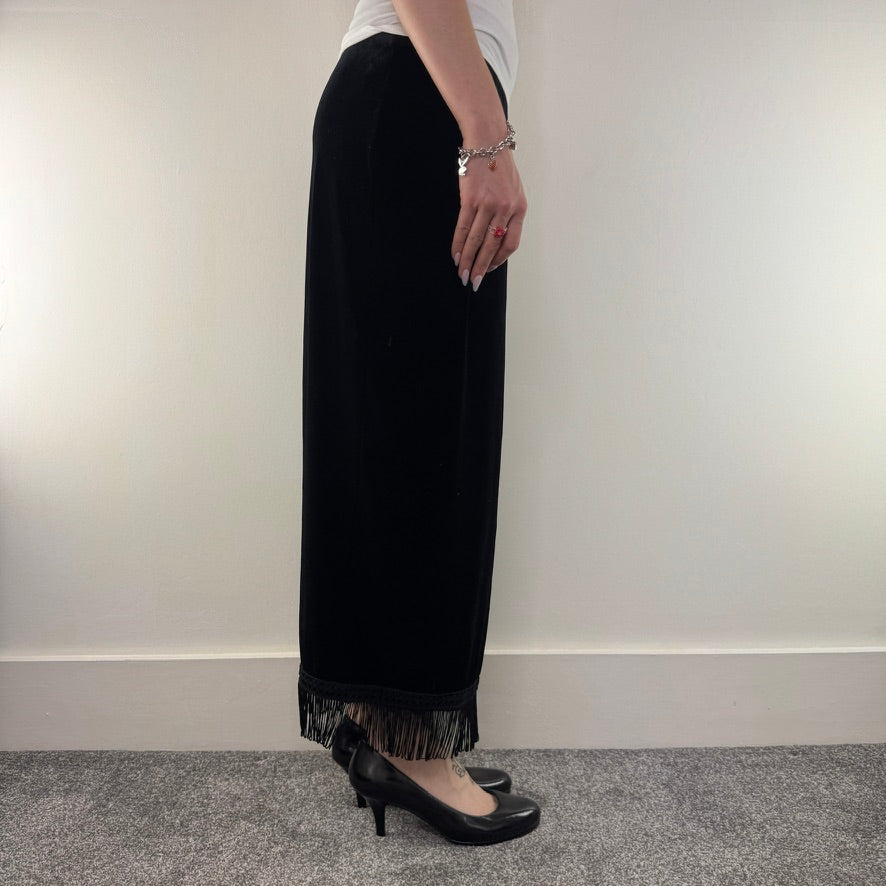 Y2K vintage velour velvet tassel maxi skirt