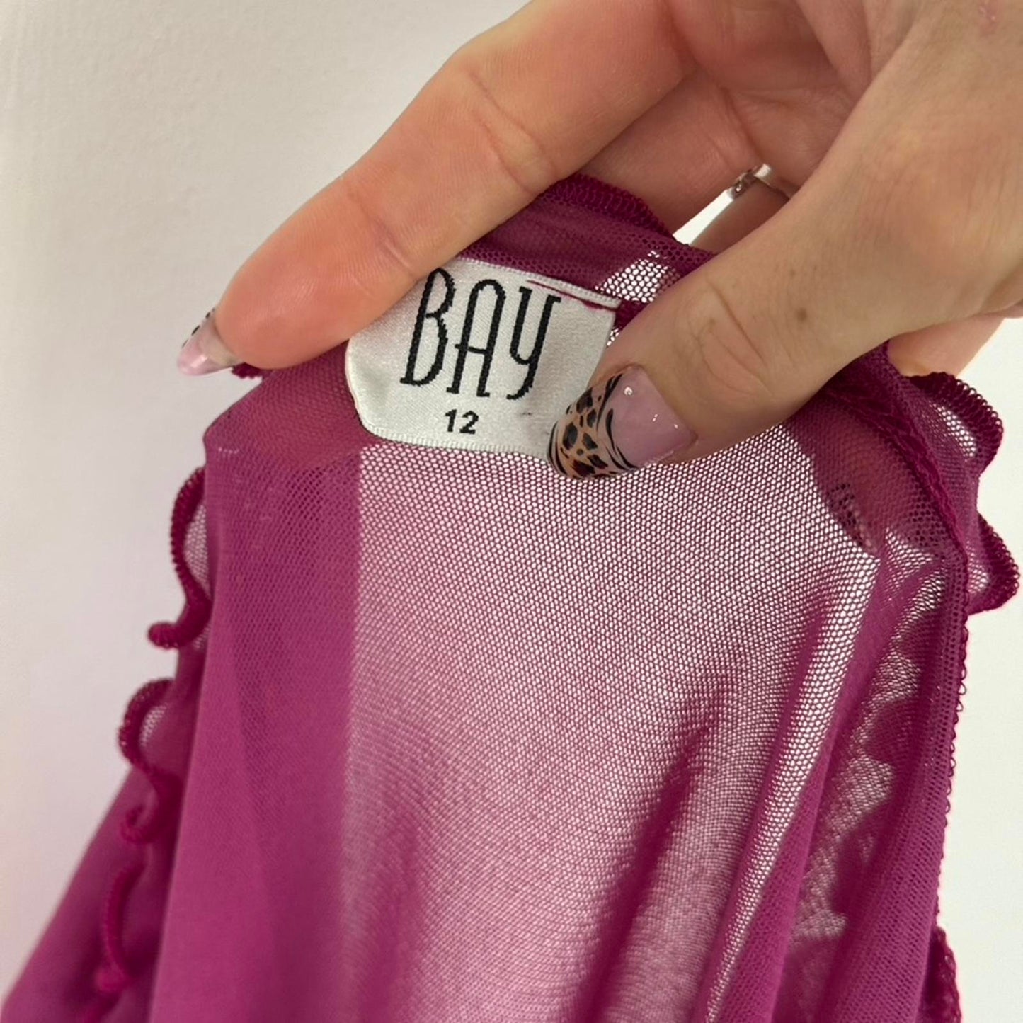 Y2K vintage Bay pink mesh long sleeve cardigan tie bow front lettuce hem cropped