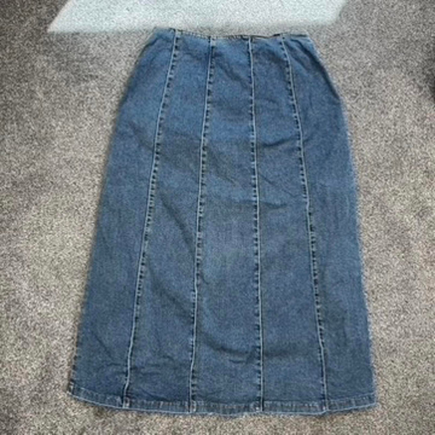 Y2K vintage denim maxi skirt a line stretchy faded light blue wash
