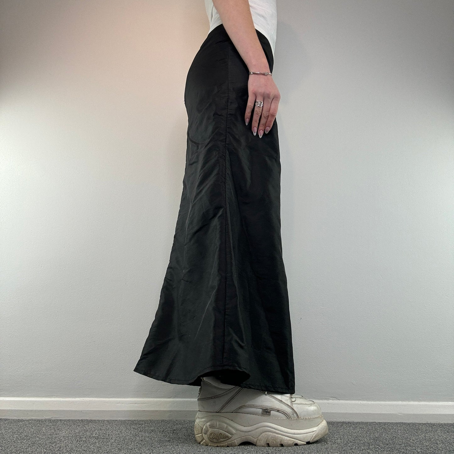 Y2K fishtail nylon maxi skirt