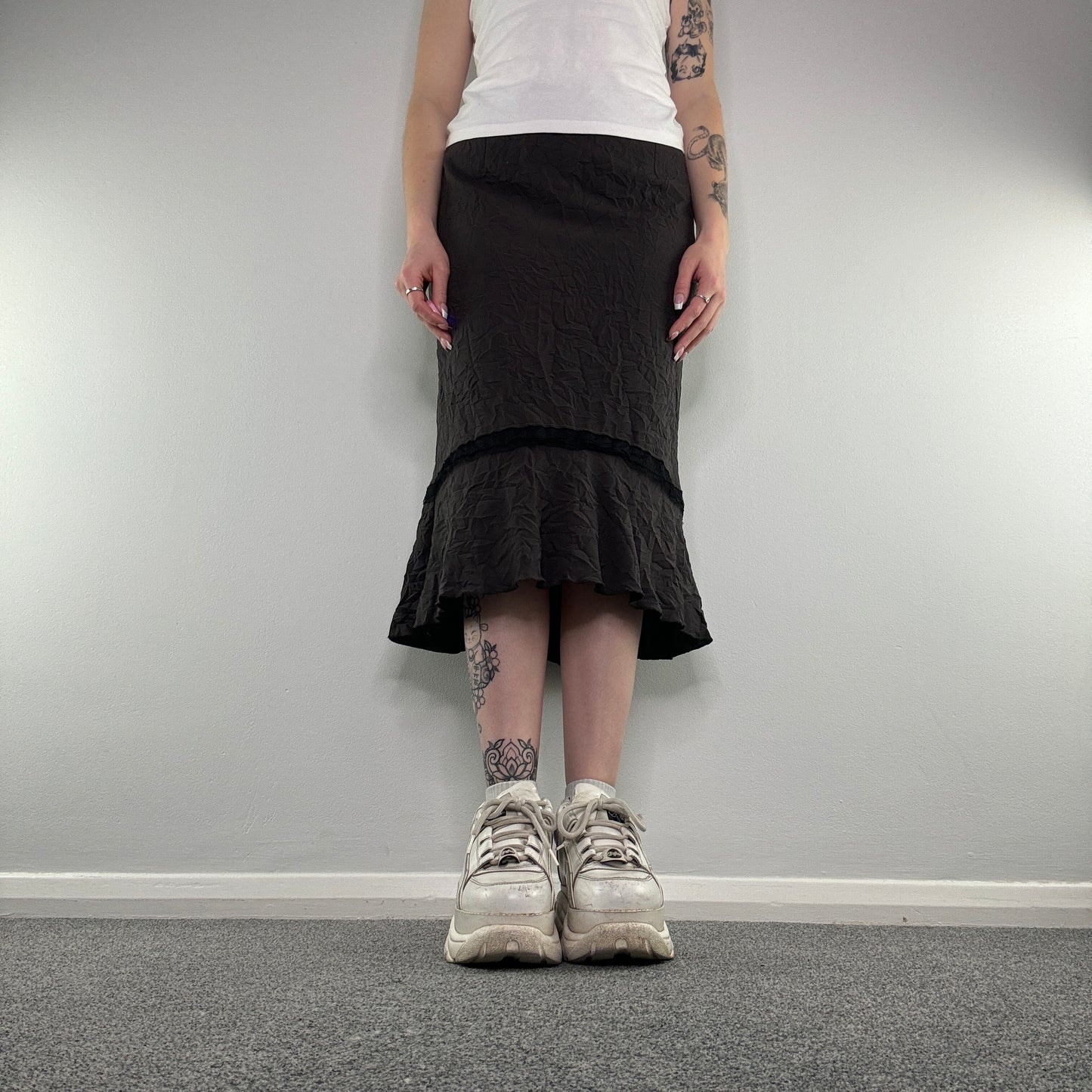 Y2K archive mesh trim midi skirt