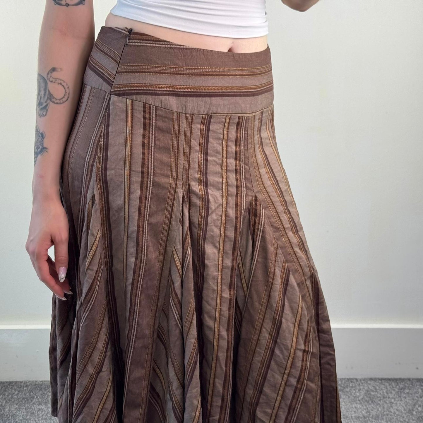 Y2K vintage stripe maxi skirt a line stripy pinstripe light dark brown