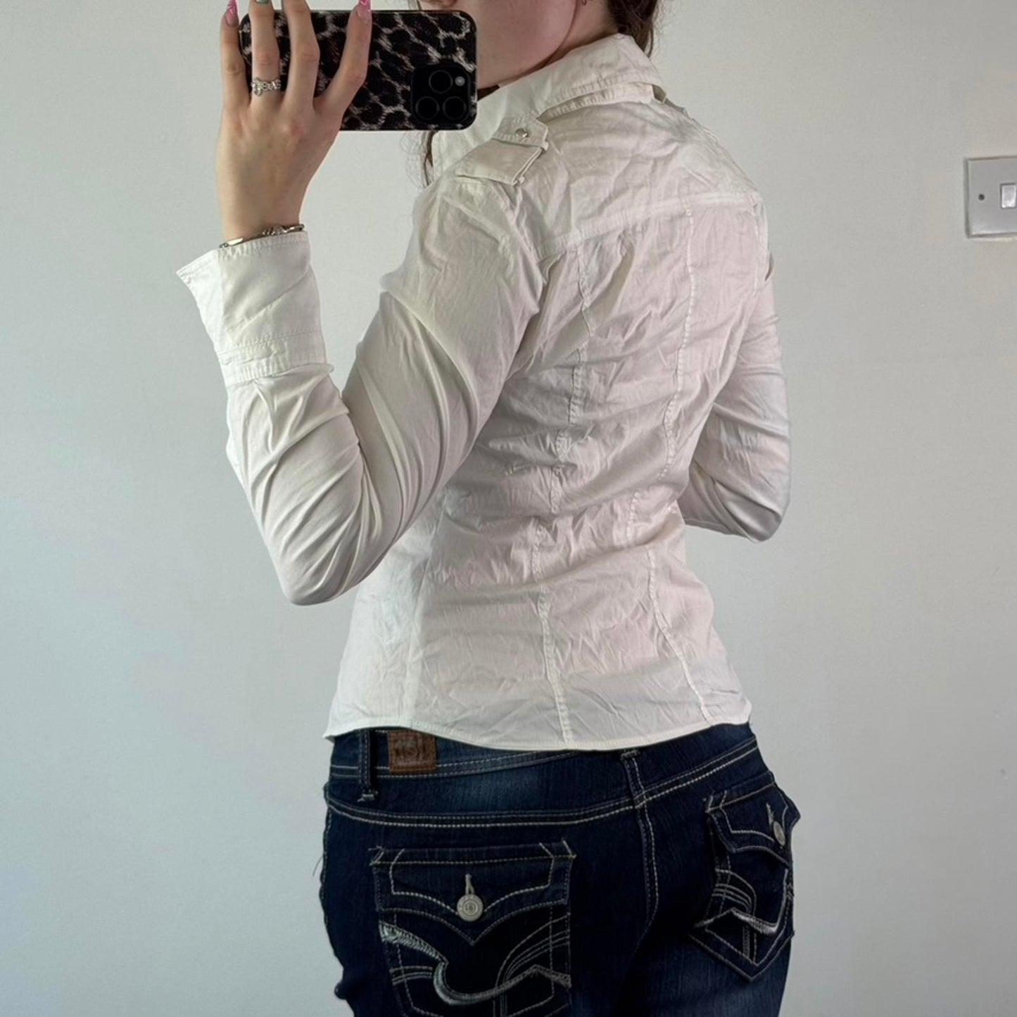 2011 Karen Millen fitted stretchy lace up bust shirt blouse long sleeve white