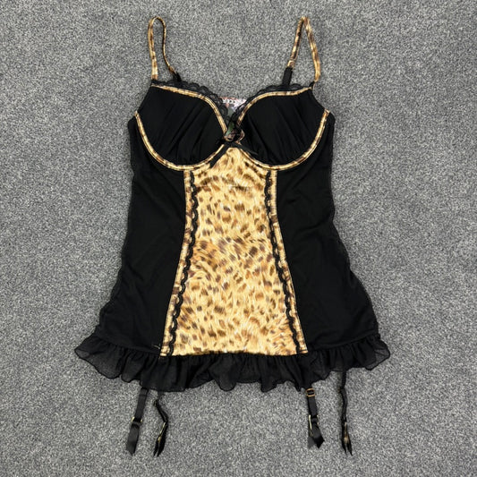 Y2K Ann Summers leopard print mesh sheer baby doll