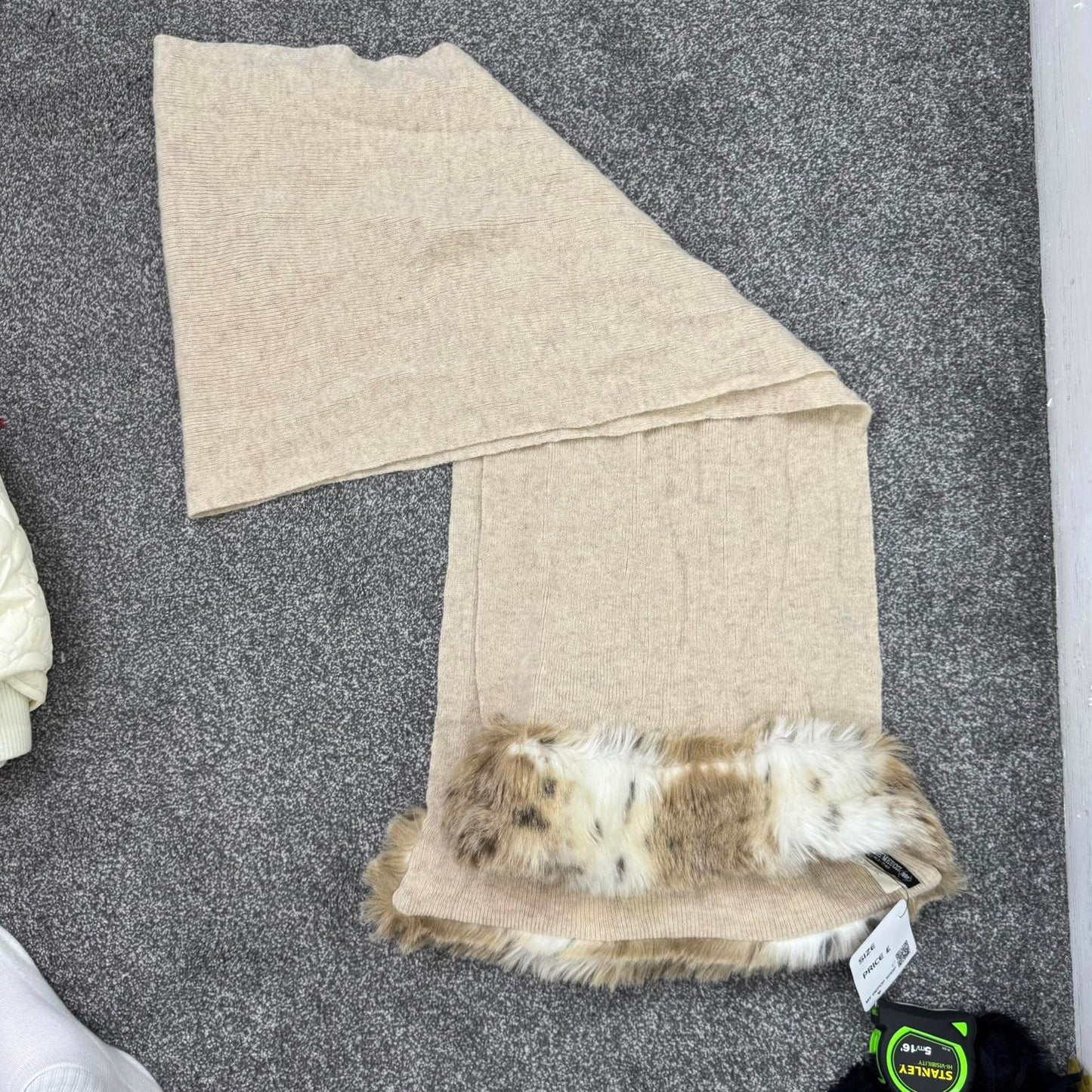 Y2K vintage wool/ angora blend chunky wide scarf faux fur trim fine knit