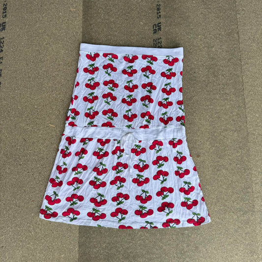 Y2K vintage cherry strapless mini dress stretchy jersey bow cherries print