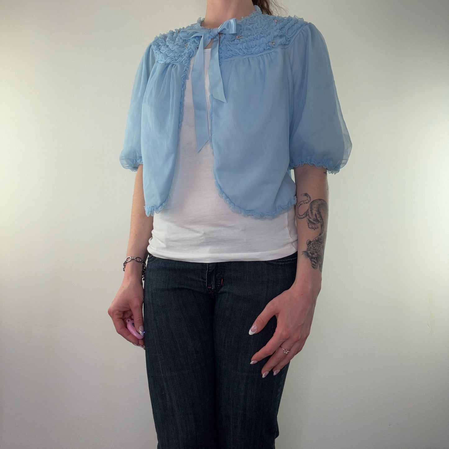 Vintage coquette cape floral embroidered frilly bow