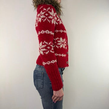 Y2K vintage Abercrombie & Fitch cardigan button up knit faux fur collar mcbling