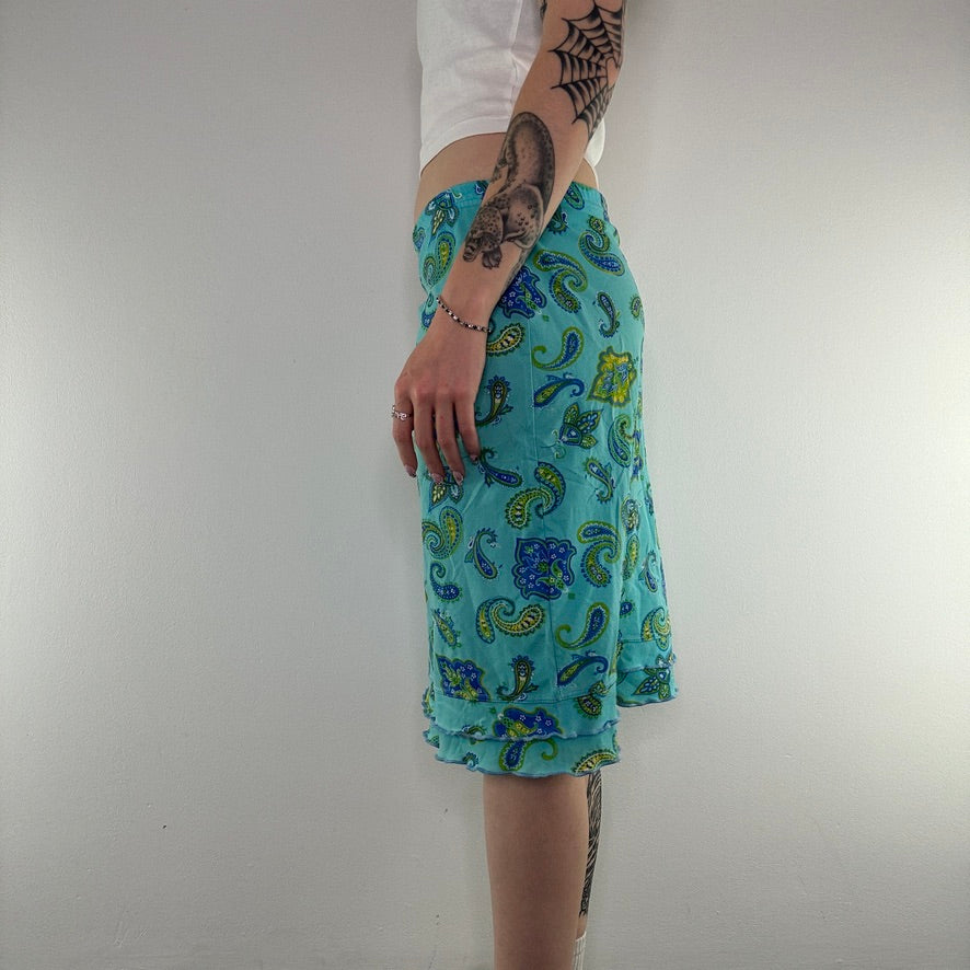 Y2K paisley lettuce hem mesh mini skirt