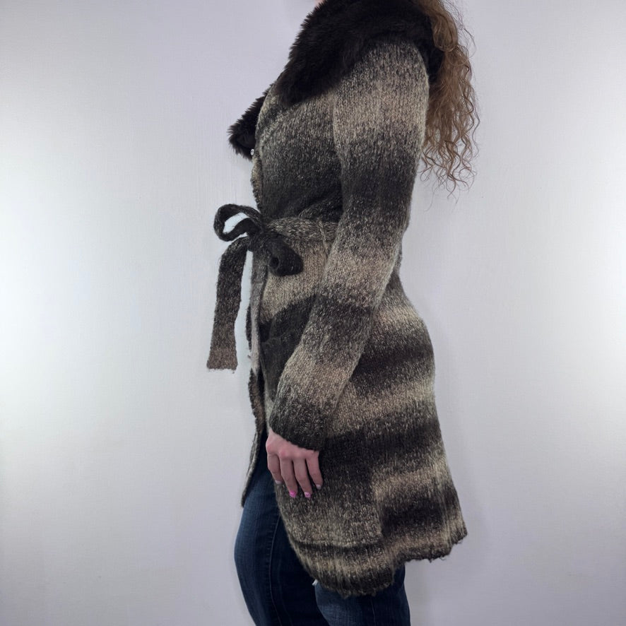 Y2K vintage stripe knit long cardigan