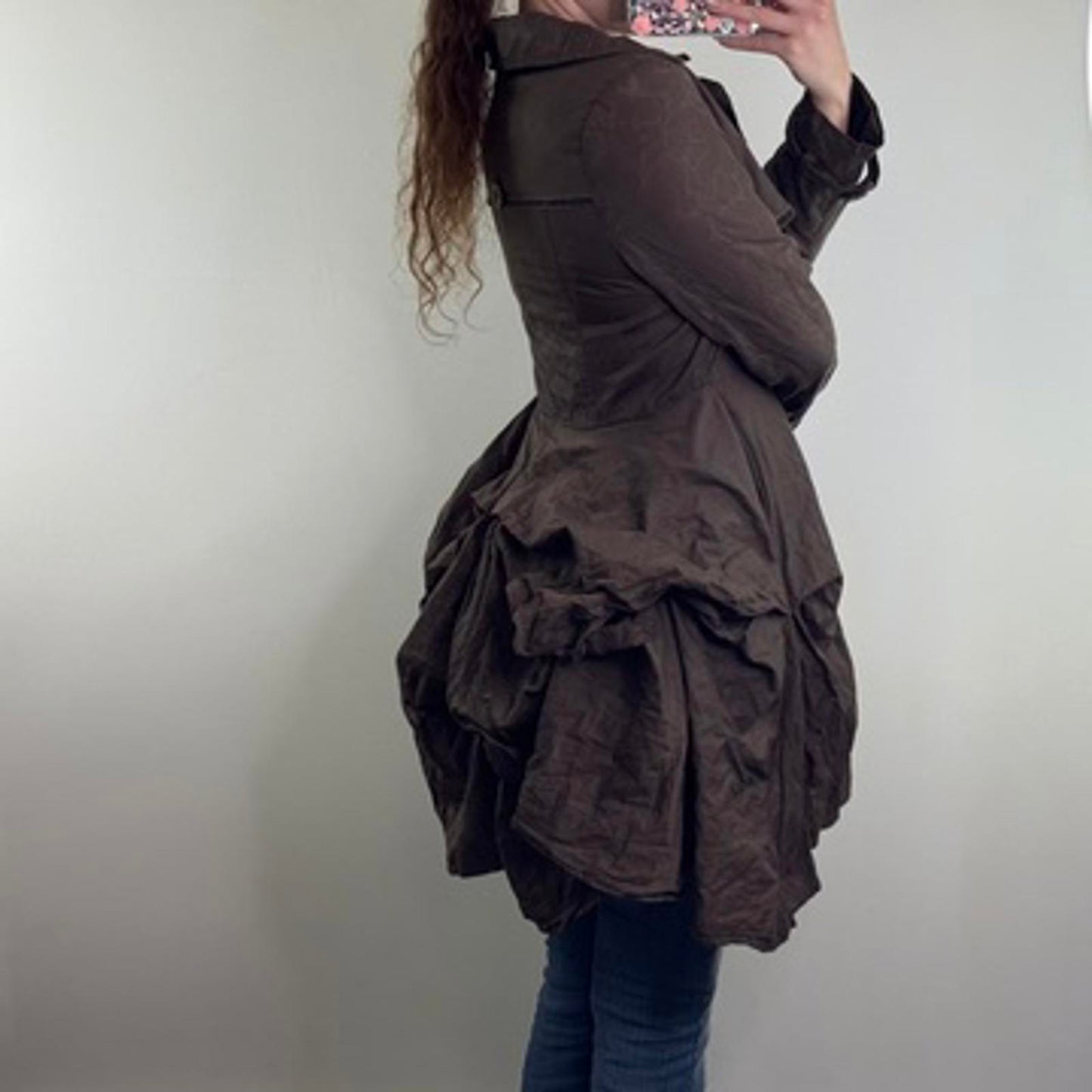 Y2K vintage ruffle layered mid knee length trench coat jacket ruffle floral