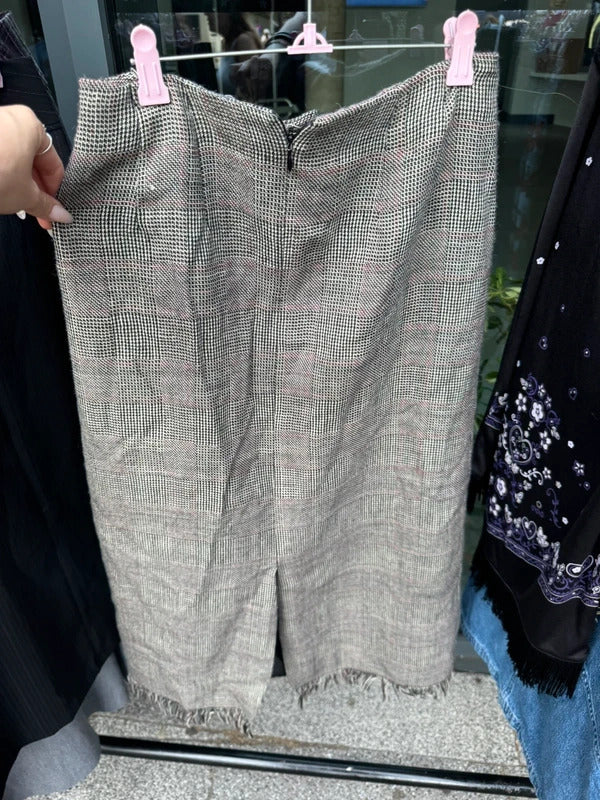 Y2K vintage 100% wool tartan print check maxi skirt