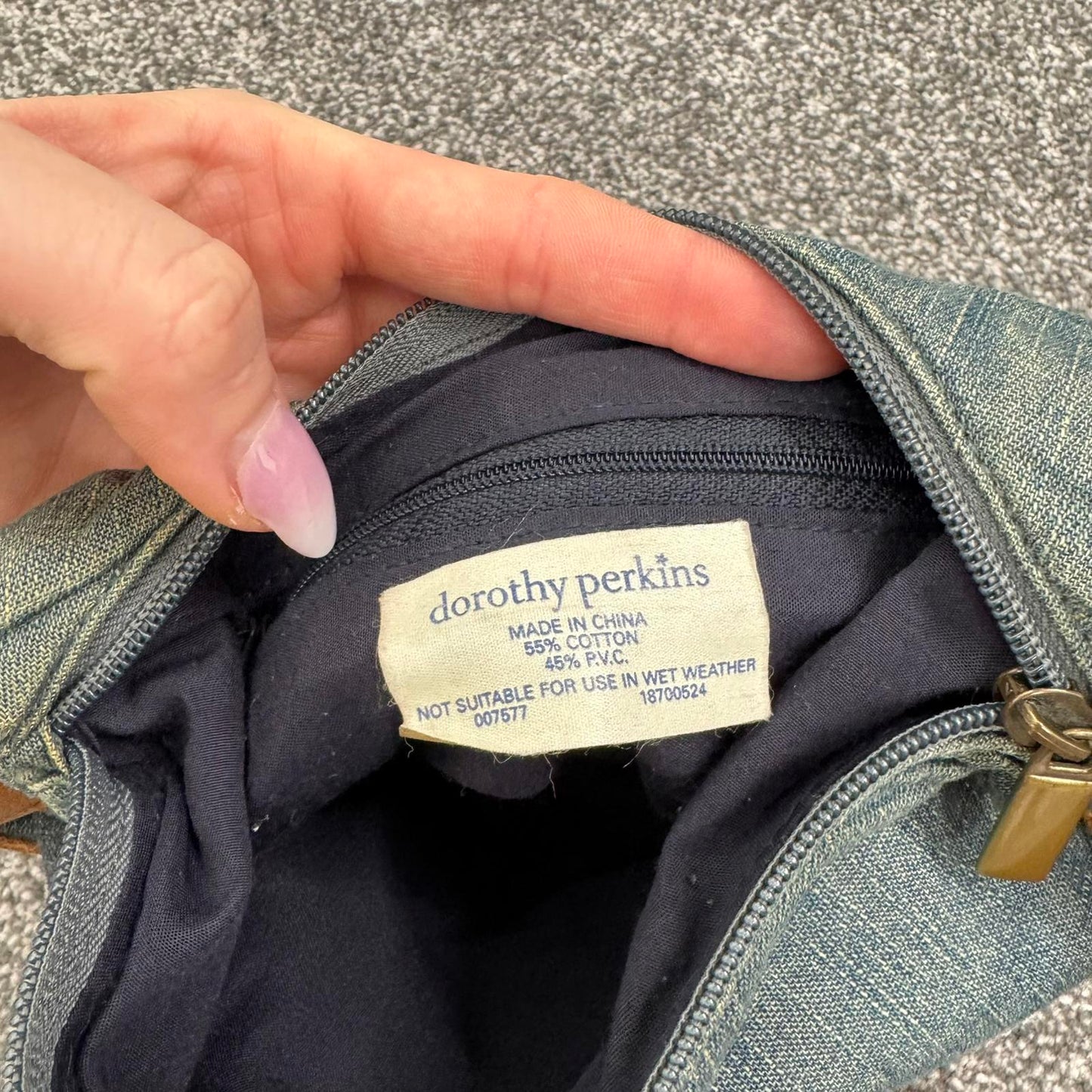 Y2K vintage denim faux leather mini shoulder bag zipper closure small blue brown