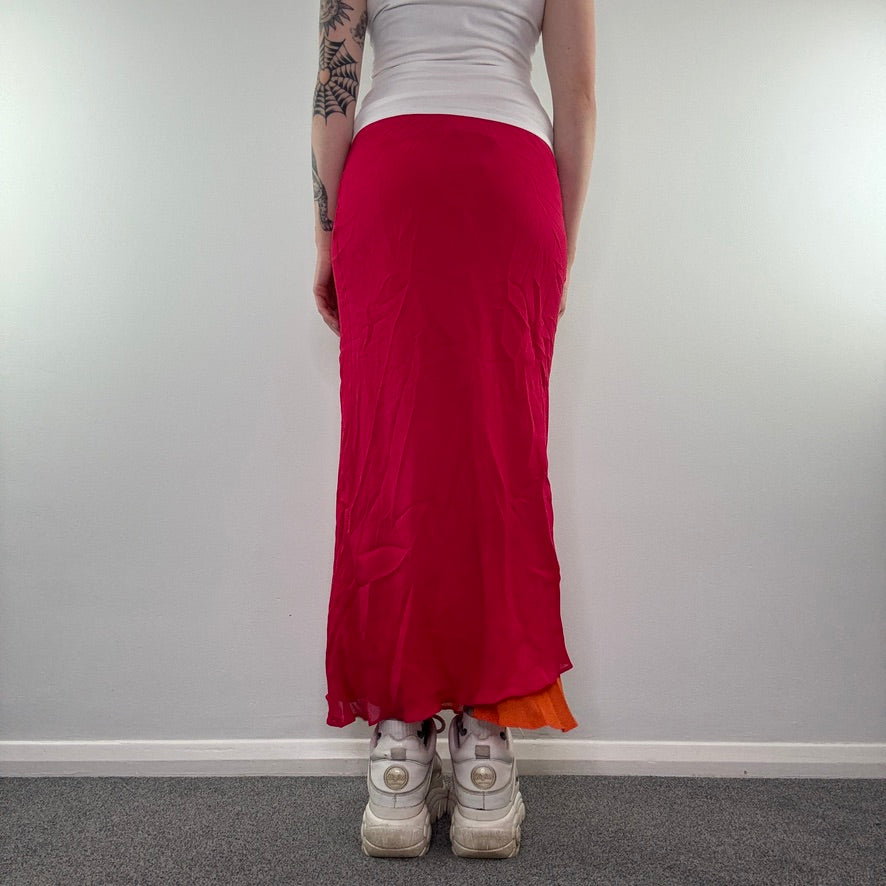 Y2K pink orange two tone summer maxi skirt