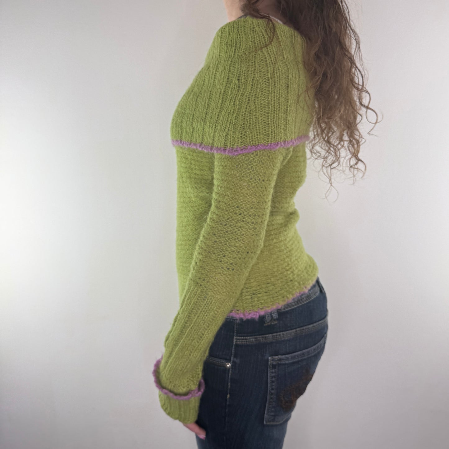 Y2K vintage off the shoulder flower knit jumper
