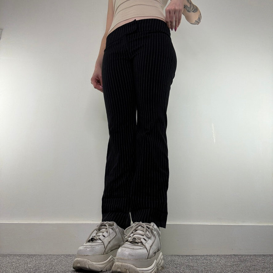 Y2K vintage pinstripe trousers stretchy tailored low rise bootcut