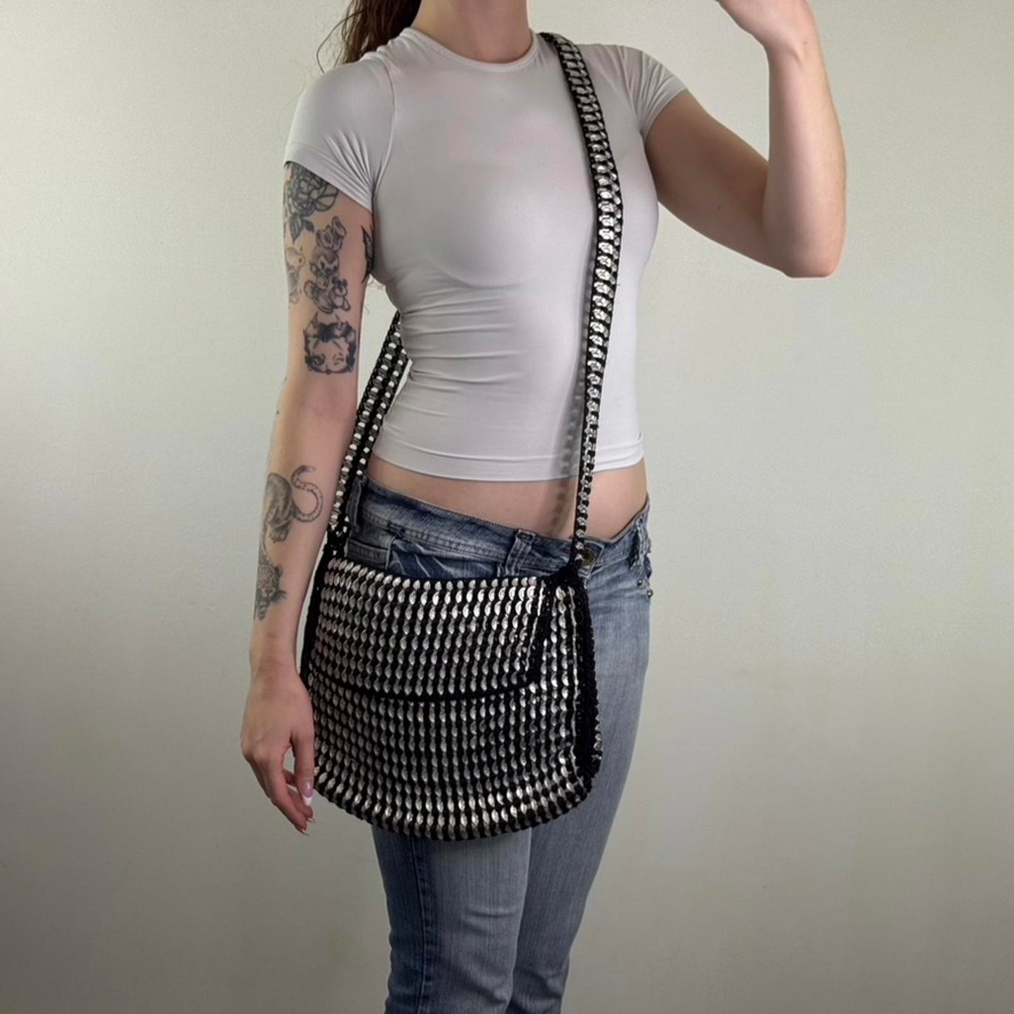 Y2K vintage bottle top cap can shoulder bag crossbody medium black silver
