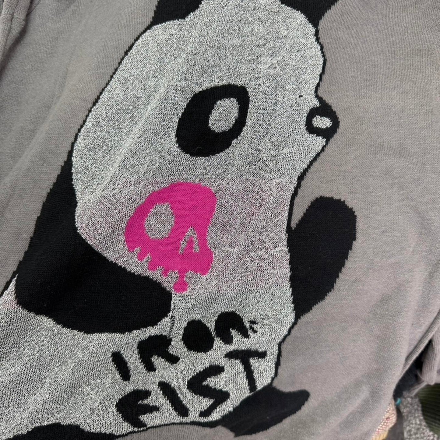Y2K vintage Iron Fist panda fine knit jumper sparkly graphic print cute