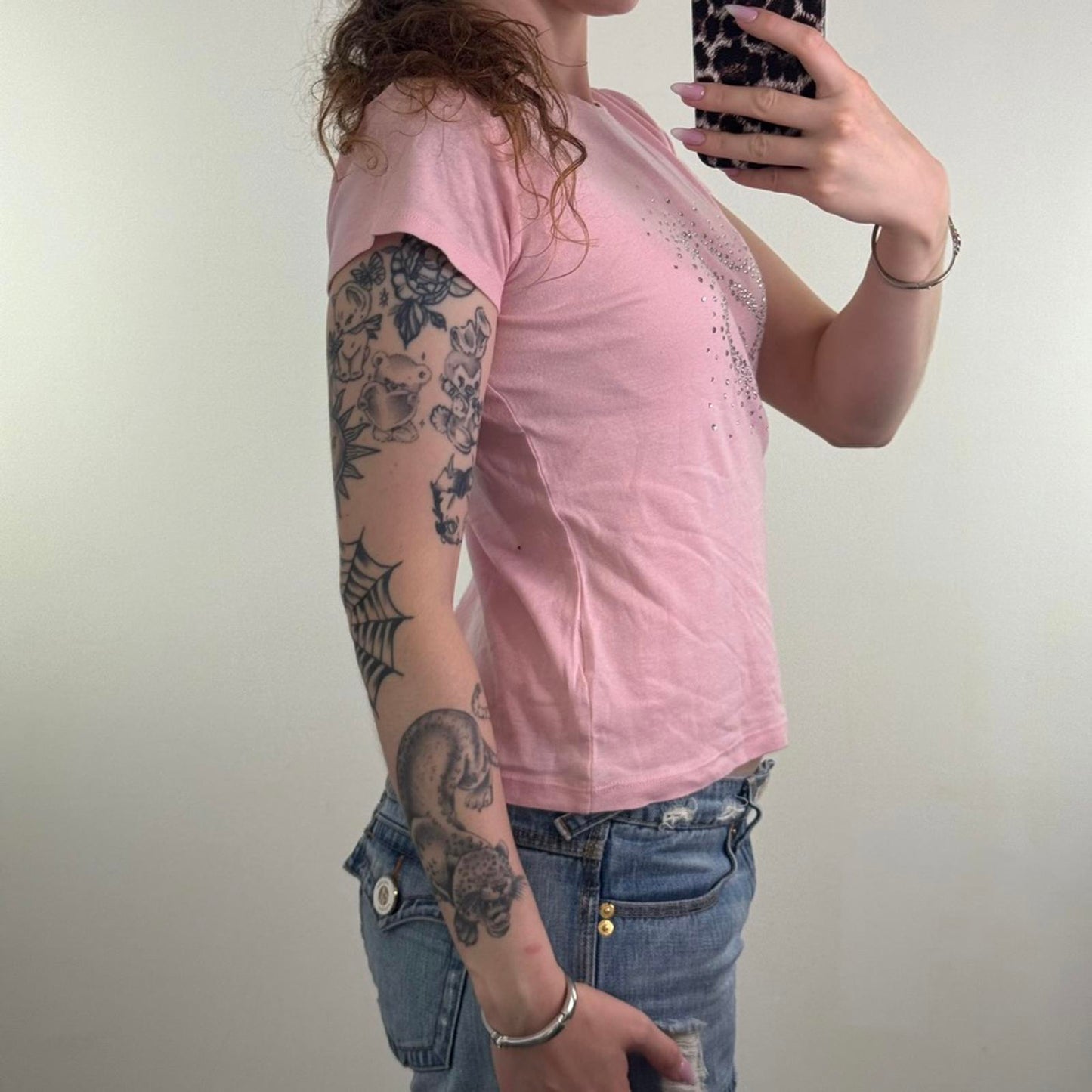 Y2K vintage Rocawear short sleeve top rhinestone baby pink mcbling