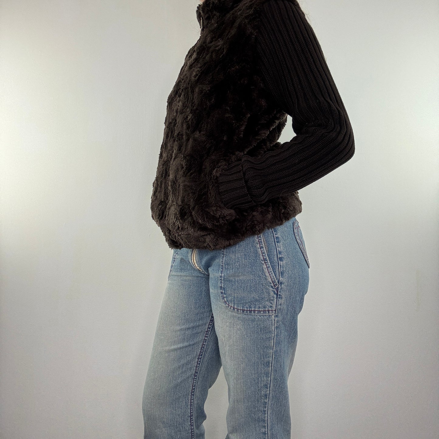 Y2K faux fur zip up knit sleeve jacket