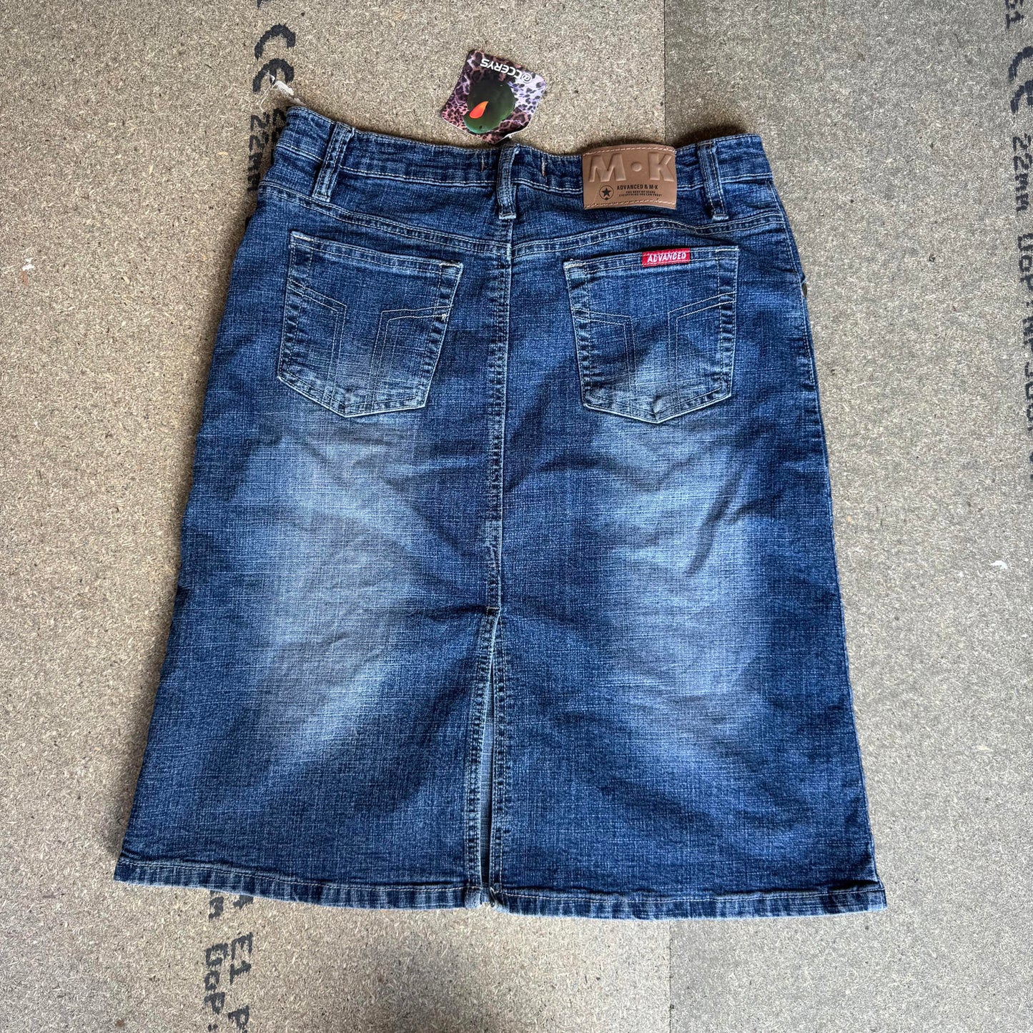 Y2K vintage faded denim midi skirt knee length mid blue