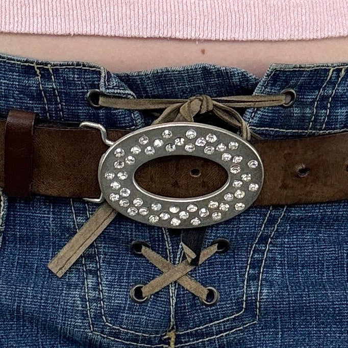 Y2K faux leather rhinestone o ring belt