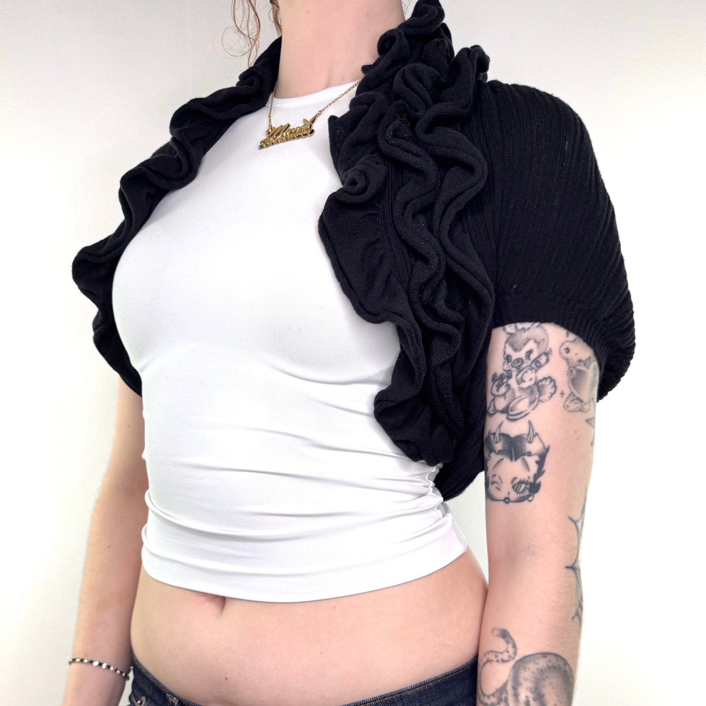 Y2K vintage short sleeve frilly shrug