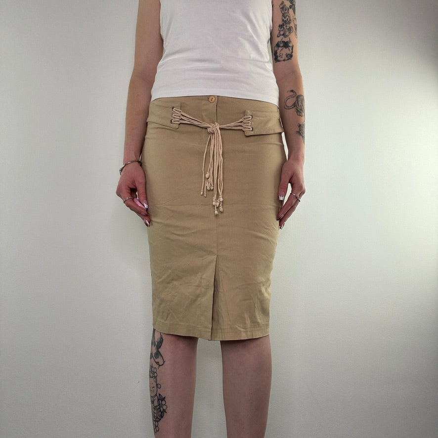 Y2K stretchy lace up belt midi skirt