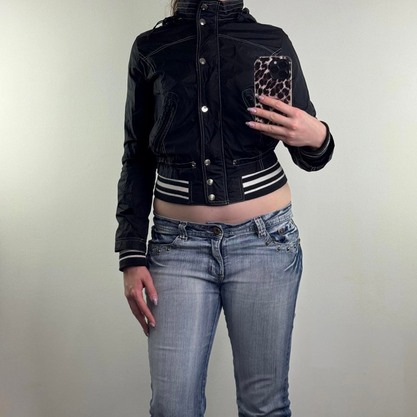 Y2K vintage lightweight zip up jacket slight crop with hood stripe bomber