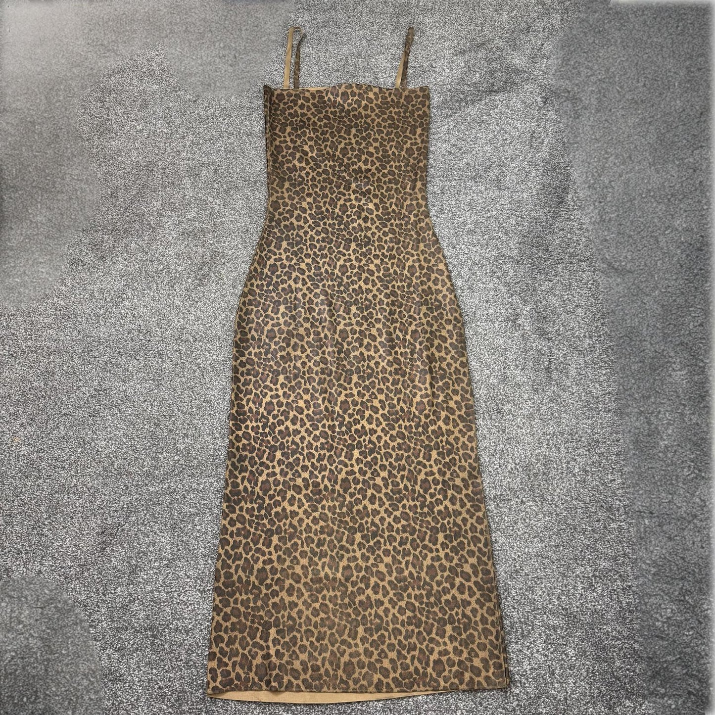 Zara leopard print maxi dress stretchy full length strappy square neck