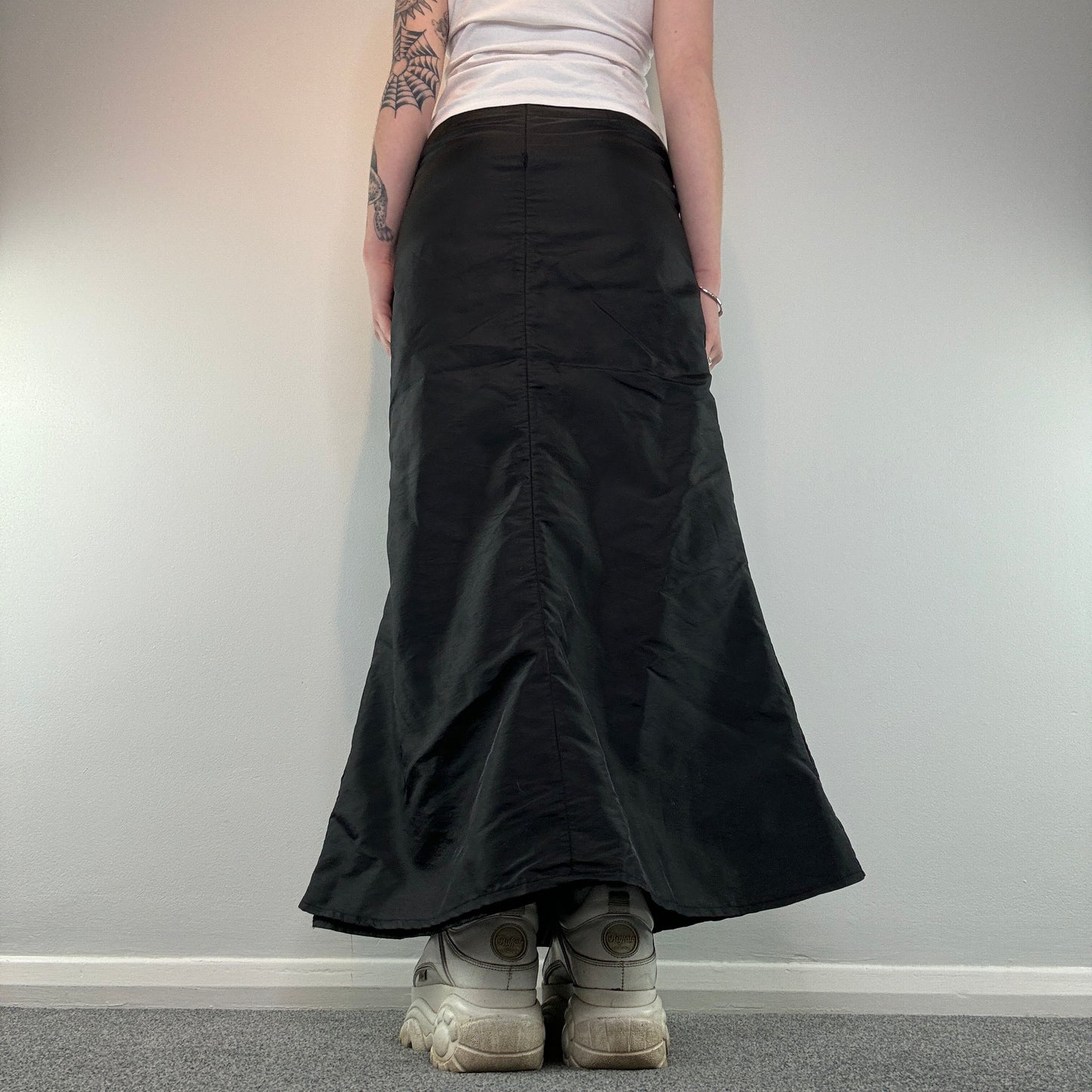 Y2K fishtail nylon maxi skirt