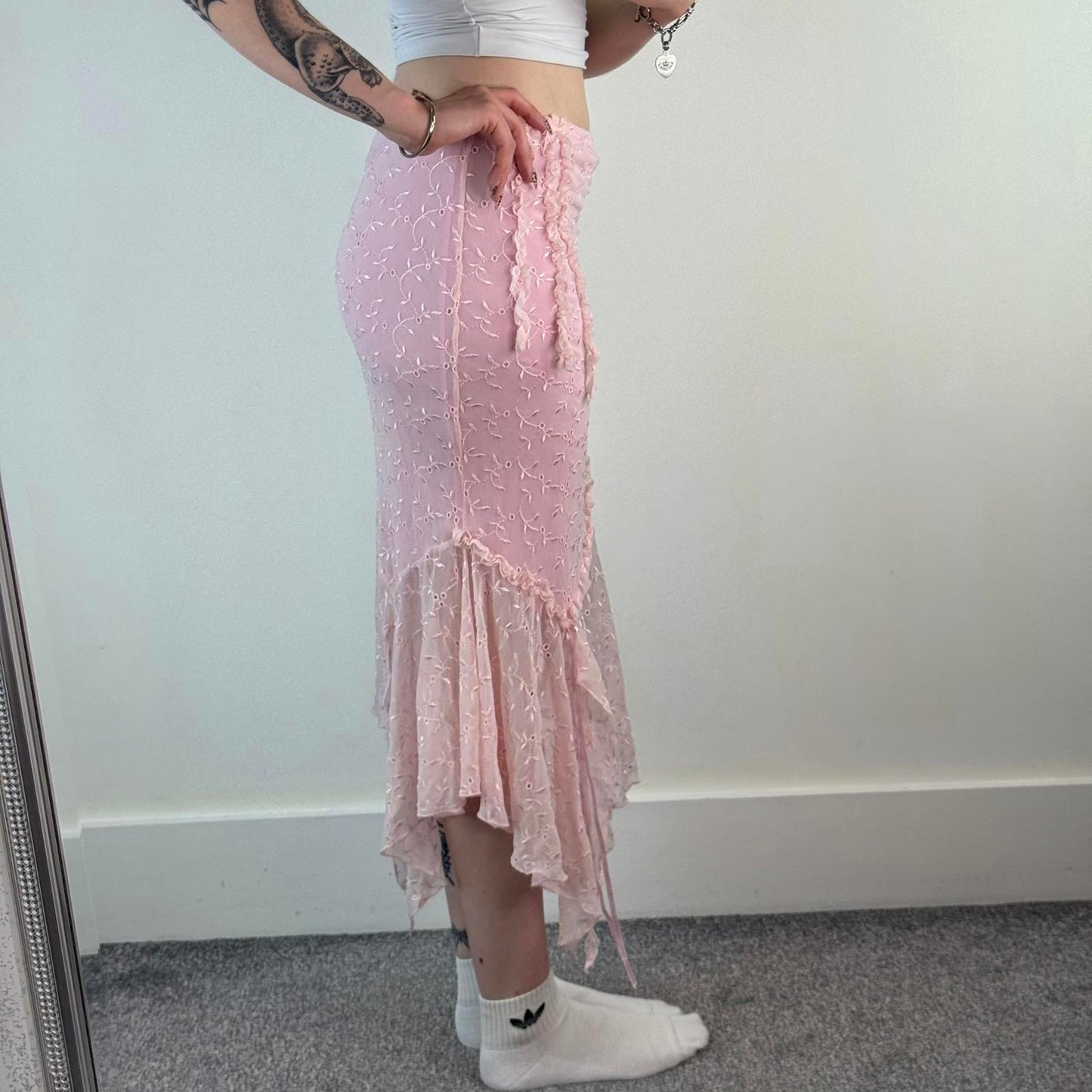 Y2K vintage asymetrical fairy ruffle maxi skirt bow coquette romantic fitted